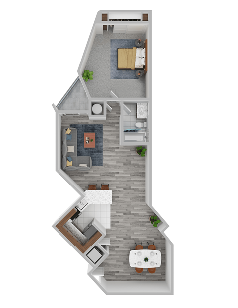 Floor plan for 1 bed, 1 bath, 784 sqft